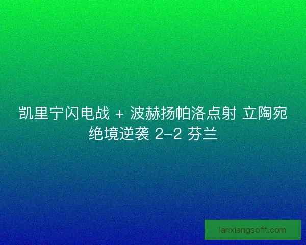 凯里宁闪电战 + 波赫扬帕洛点射 立陶宛绝境逆袭 2-2 芬兰