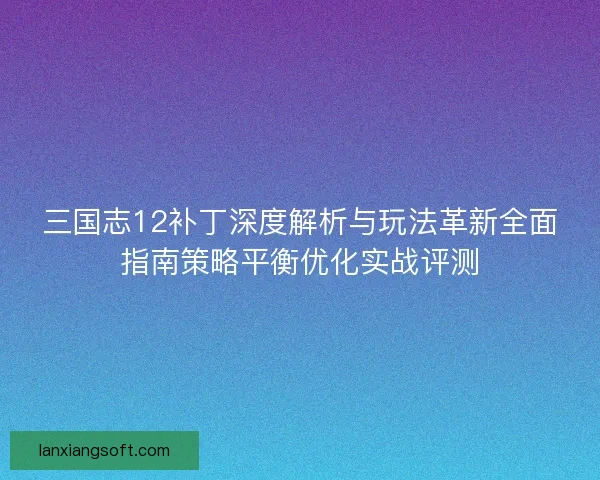 三国志12补丁深度解析与玩法革新全面指南策略平衡优化实战评测